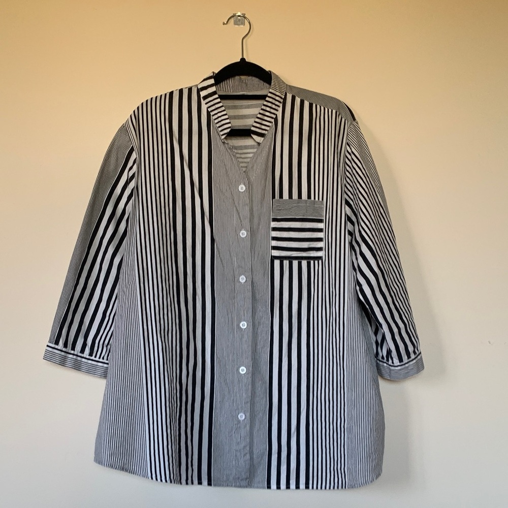 Striped Black and White Button-Up Shirt